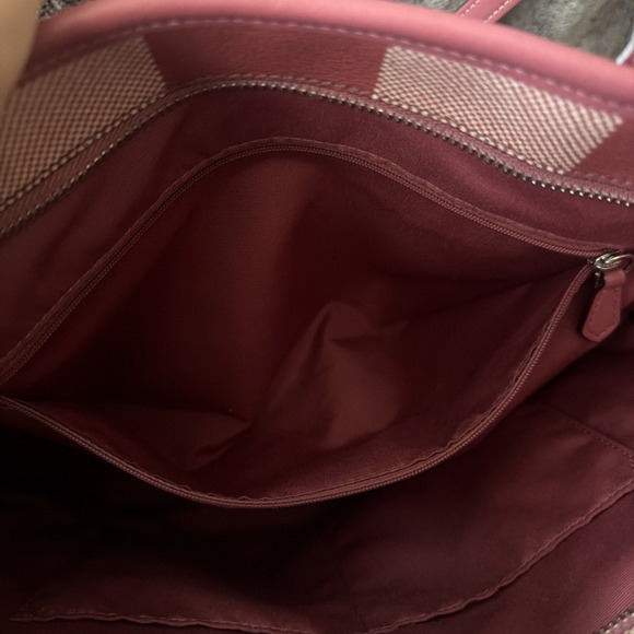 COACH Buffalo Plaid Red Pink Tote Bag Leather Trim & Full Size Wallet Wallet - Picture 16 of 16